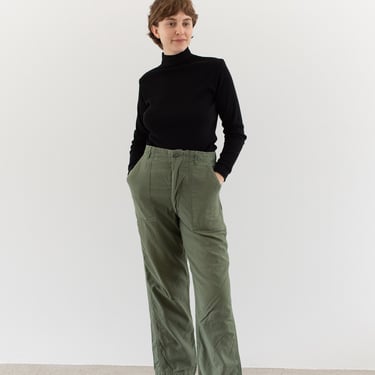 Vintage 29 30 Waist Olive Green Army Pants | Utility Fatigues Military Trouser | Zipper Fly | F347 