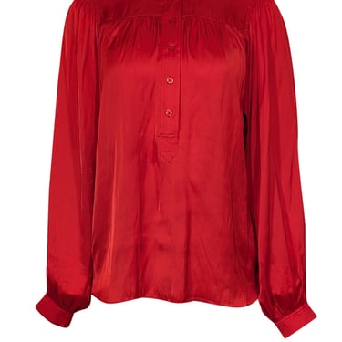 Zadig & Voltaire - Bright Red Satin Puff Sleeve Blouse Sz S