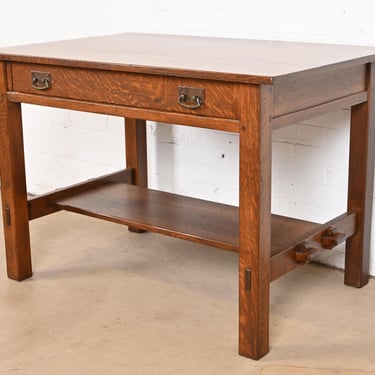 L. &#038; J. G. Stickley Antique Mission Oak Arts &#038; Crafts Writing Desk, Newly Refinished