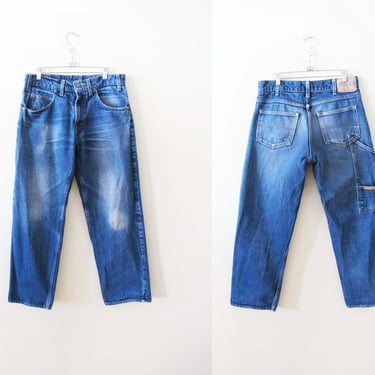 Vintage 90s Baggy Carpenter Denim Pants 32 Gender Neutral Blue Jeans Prison Made Workwear 