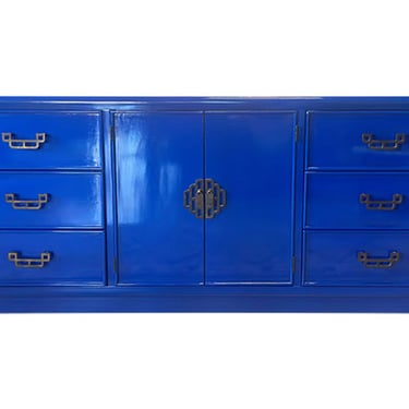 69&quot; Finished Glossy Electric Blue 6 Drawer 2 Door Vintage Buffet #08484
