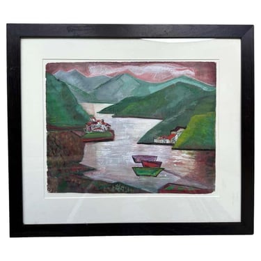 "Lake by the Mountains" Watercolor American Modern Landscape by Edna Stoddart