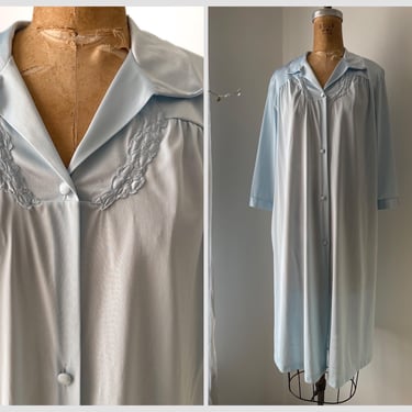 Vintage Vanity Fair powder blue robe | pastel aesthetic, nylon housecoat, pale blue robe S/M 