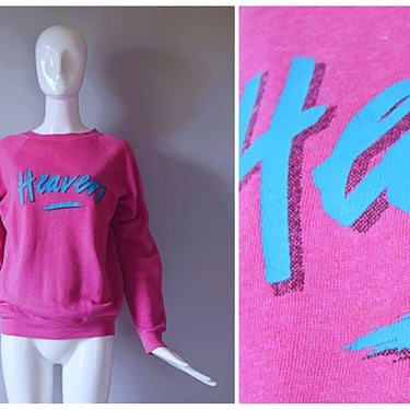 Vintage 1980s Heaven pink  and blue graphic print Sweatshirt | 1990s 80s 2000s sweatshirt 