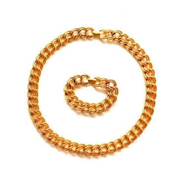 Vintage 60s Napier Gold Chain Choker Bracelet Jewelry Set 