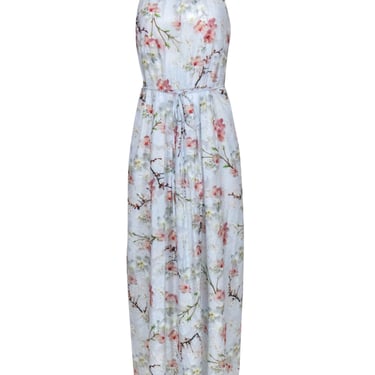 Ted Baker - Pastel Blue & Cherry Blossom Print Sleeveless Maxi Dress Sz 8