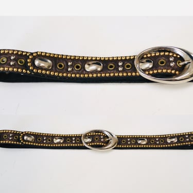 90s 2000s Vintage Gold Rhinestone Belt Brown Leather Gold Rhinestone Belt Small 29