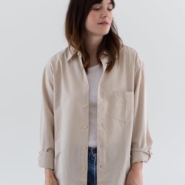 Vintage Beige Tan Long Sleeve Shirt | Unisex Lightweight Deadstock Cotton Oxford Blouse Studio Workwear | M L | 