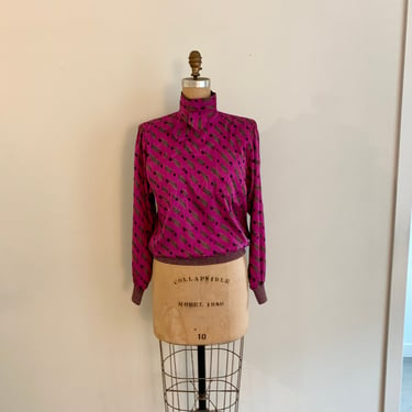 Emanuel Ungaro Parallels Paris vintage 1980s silk blouse with knit band-size M 