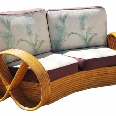 Restored Rattan Six Strand Full Pretzel Curved Settee, in the style of Paul Frankl 