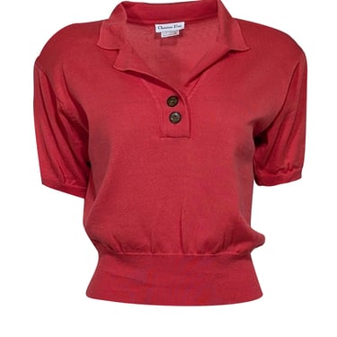 Christian Dior - Red Knit Short Sleeve Cropped Polo Top Sz S