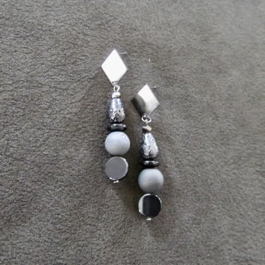 Silver druzy agate and gunmetal earrings 2 