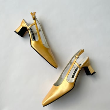 Stuart Weitzman Yellow Patent Leather Slingback Heels - 5.5