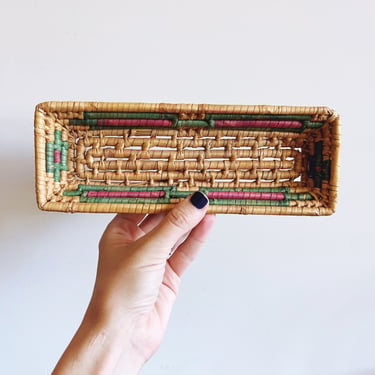 Vintage Colorful Mexican Palm Rectangular Pencil Basket 