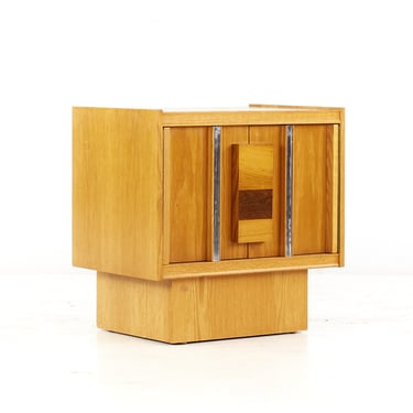 Mid Century Canadian Brutalist Oak Rosewood and Chrome Nightstand - mcm 