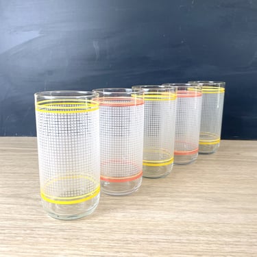 Libbey frosted grid tumblers - set of 5 - 1980s vintage 