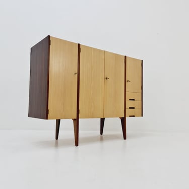 Midcentury German vintage Ash & walnut Highboard, By InterLübke 1960s 