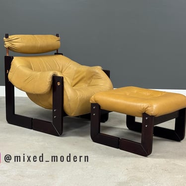 Percival Lafer Leather and Jacaranda Lounge Chair and Ottoman 