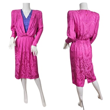Nora Noh 1980s Pink Lavender Embossed Silk Dress I Sz Med 