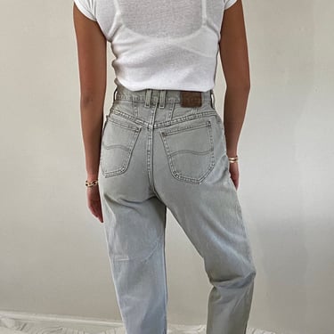 90s Lee high waisted jeans / vintage pale gray sage colored denim high rise tapered jeans made in USA | 27 x 31 