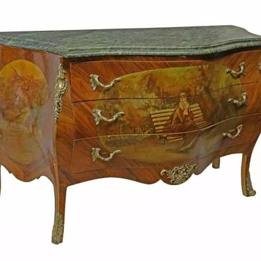 Antique Commode, Bombe, Louis XV Style Marble-Top, Brass Ormolu, 1900's!
