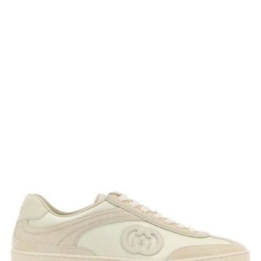 Gucci Women Ivory Fabric And Suede Sneakers