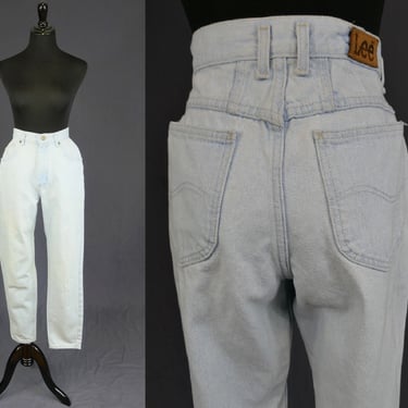 90s Lee Jeans - 28" waist - Tapered Leg - Light Blue Cotton Denim Pants - Vintage 1990s - 30" inseam 