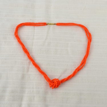 DDR Vintage Glass Necklace Collier Cord 3-Strand Chain 60s 70s Mid Century Glass Beads Red Jewelry Accessories Design 