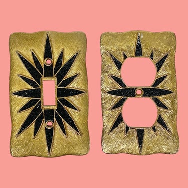 Vintage Outlet Covers Retro 1960s Hollywood Regency + Florenta of California + Gold Metal + Atomic Star Design + Set of 2 + Switch Plates 