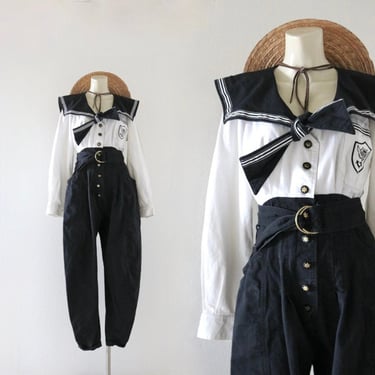nautical cotton 80s jumpsuit - m 