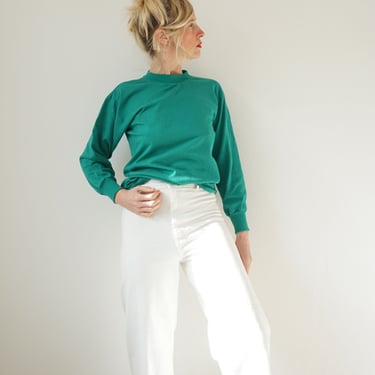 Vintage Kelly Green Cotton Thermal | Green Crew Neck Long Sleeve Shirt | Perfect Layer Top S M 