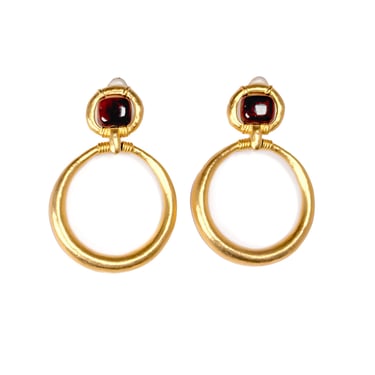 Square Stone Hoop Drop Earrings