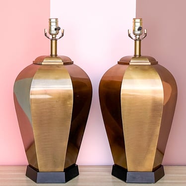 Pair of MCM Faux Brass Lamps