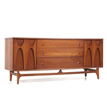 Broyhill Brasilia Mid Century Walnut 72 inch 9 Drawer Lowboy Dresser - mcm 