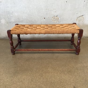 Antique English Turned Leg Woven Rope Bench