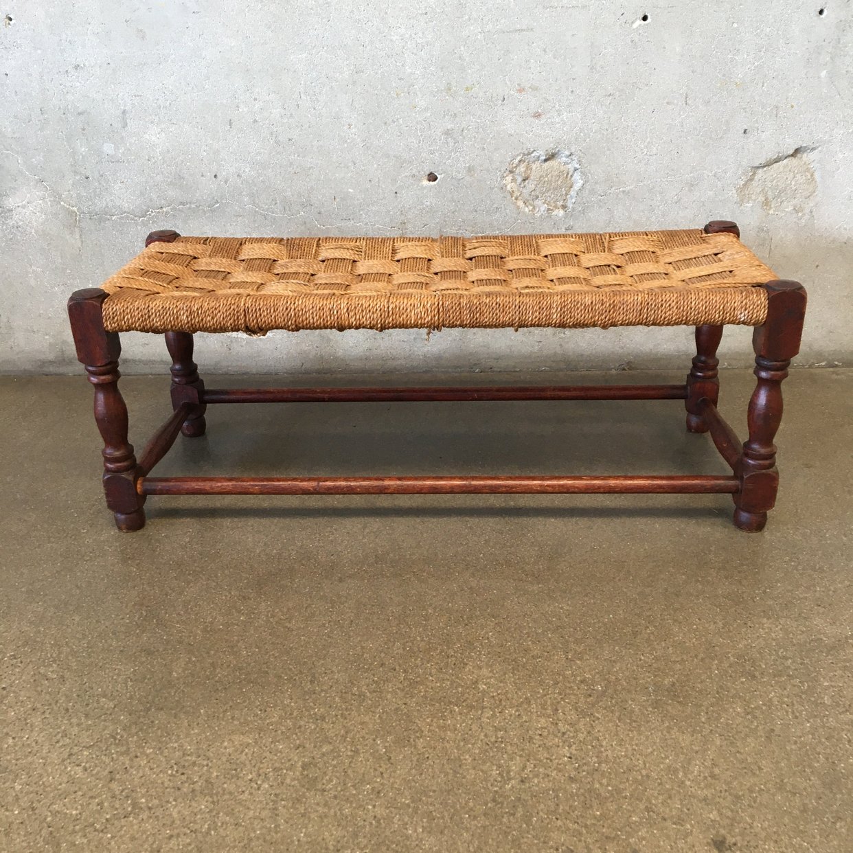 Antique English Turned Leg Woven Rope Bench | Urban Americana - Long ...