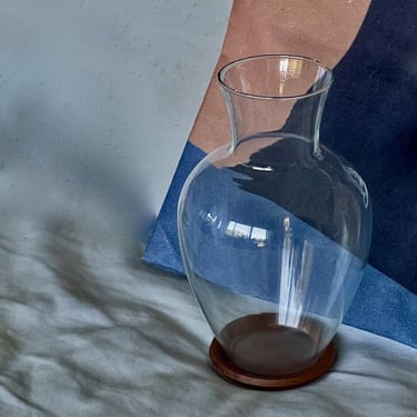 Dansk Glass Vase With Teak Coaster Vintage Mid Century Modern Denmark 