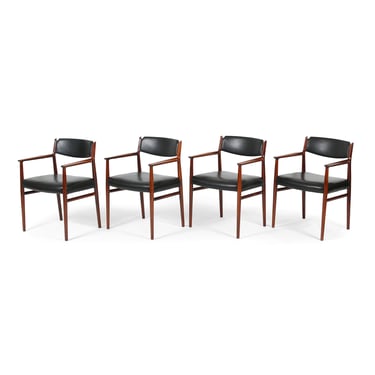 Arne Vodder for Sibast Danish Modern Rosewood and Leather Armchairs. Set of 4 