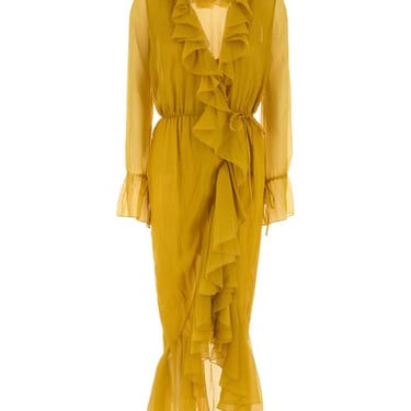Saint Laurent Women Yellow Crepe Dress