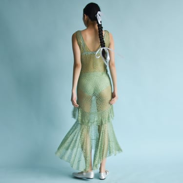 3250d / 1930s seafoam green lace dropwaist dress 