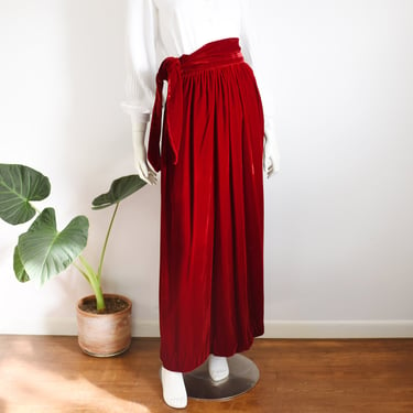 1960s Red Velvet Maxi Skirt - XS 
