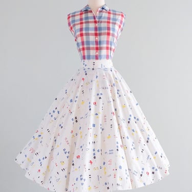 Charmed 1950's Novelty Print Cotton Circle Skirt / Sz XS