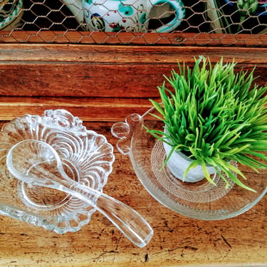 Pair of Vintage Glass Bowls with Spoon~Mid-Century Glassware~Vintage Glassware~Elegant Holiday Table~JewelsandMetals 