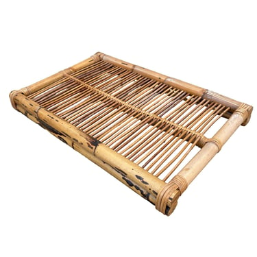 Restored Art Deco Stick Reed Rattan Serving Tray 