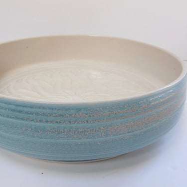 Signed Studio Pottery Shallow Fruit Bowl Blue Mid Century Ceramic Shallow Serving Dish Pale Turquoise Robins Egg Blue Vintage Art Pottery 