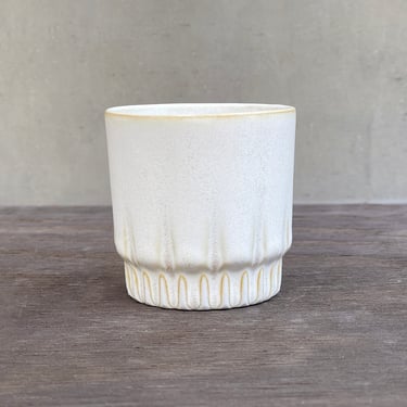 Porcelain Ceramic "Arrow" Cup  -  Warm Satin White with Orange Halo 