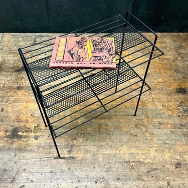 Atomic Wire Two Tier Side Table Rack Vintage Mid-Century Apartment Modern Plant Stand 1950s Black Perforated 
