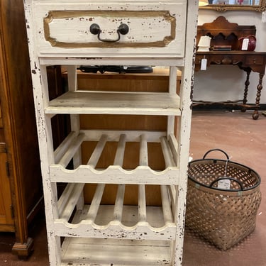 Distressed White One Drawer Wine Cabinet