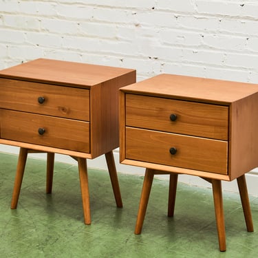 Pair of Lightwood Double Drawer Nightstands