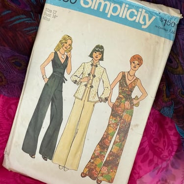 Vintage Sewing Pattern, Simplicity 7230, Jumpsuit, Romper, Tapered Jacket, 34 in Bust, All Pieces Complete w/Instructions, Copyright 1975 